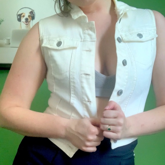 White Denim Crop Vest - Picture 1 of 2